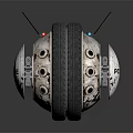 Futuristic Game Movie Police Robot Character With Tire And Metal Structure