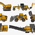 Road repair machinery bulldozer excavator construction machinery asphalt paver 3d model