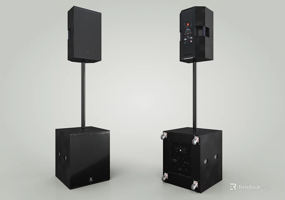 Professional Black Speakers With Stands And Stable Bases For Audio Equipment Setup 3d model 