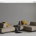 Modern Beige Sectional Sofa With Yellow Cushions And Gray Throw Blanket 3d model