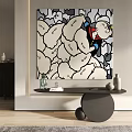 Modern Interior With Cartoon Artwork Featuring Crown Character And Love Clouds 3d model