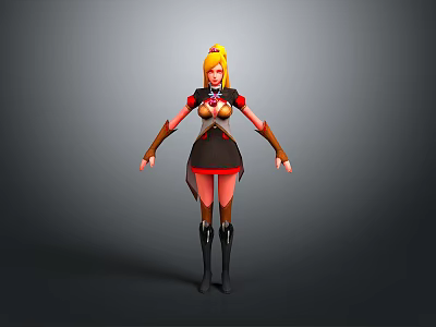 Woman With Blonde Hair In Red And Black Outfit Standing In 3D Model Pose 3d model