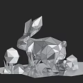 Geometric Rabbit Sculpture With Low Poly Design Metallic Silver Finish And Surrounding Elements 3d model