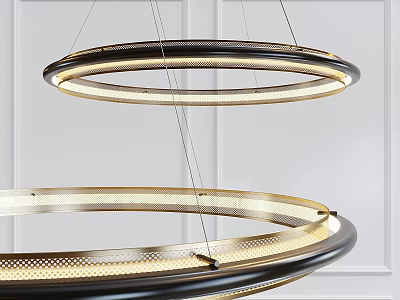 Modern Double Ring Chandelier with Gold Black Frame and LED Light on White Wall 3d model
