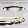 Modern Double Ring Chandelier with Gold Black Frame and LED Light on White Wall