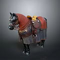 Military Horse With Red Cover Yellow Saddle And Leather Gear Details