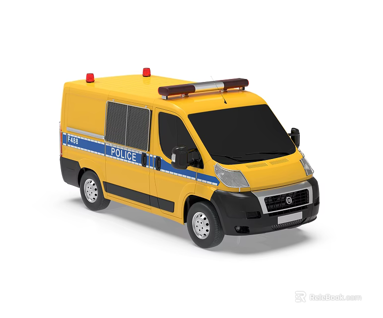 Yellow Functional Police Van Equipped With Emergency Lights And POLICE Markings 3d model 
