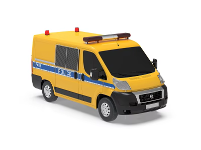Yellow Functional Police Van Equipped With Emergency Lights And POLICE Markings 3d model