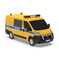 Yellow Functional Police Van Equipped With Emergency Lights And POLICE Markings
