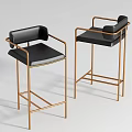 Modern Bar Stools With Black Seats And Gold Metal Frames Design 3d model
