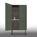 Modern Wooden Sideboard With Open Doors And Storage Shelves On Metal Legs