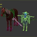 Warrior with Bamboo Hat Holding Long Sword and Brown Horse with Saddle