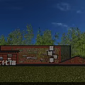 Red Brick Cultural Landscape Wall With Hollow Design And Green Plants Under Blue Sky