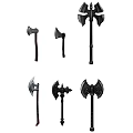 Various Battle Axes With Different Head And Handle Designs As Medieval Weapons 3d model