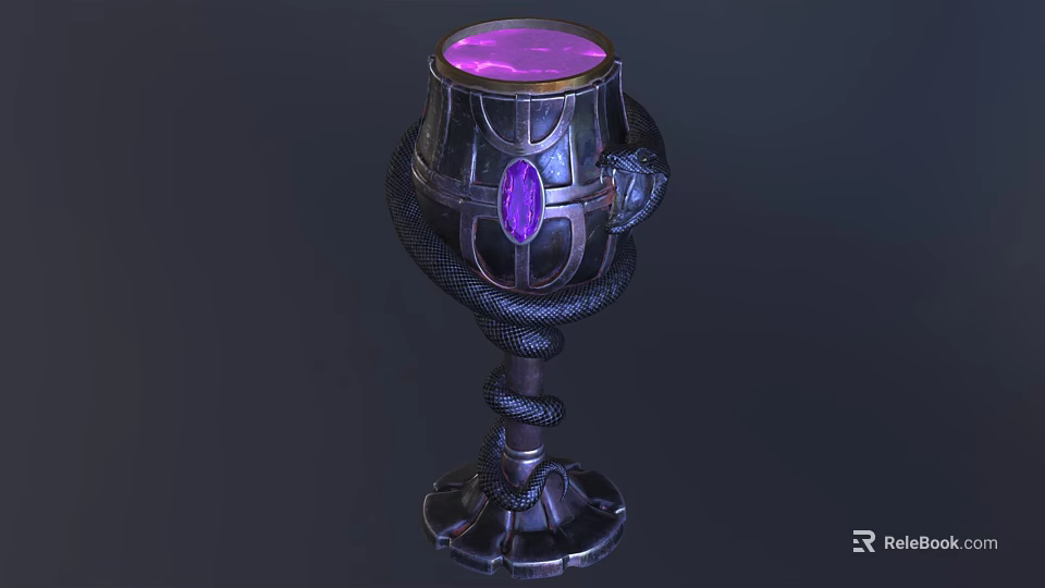 Elegant Dark Ornate Goblet Featuring Purple Gemstone And Intricate Snake Design 3d model 