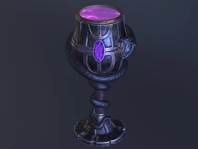 Elegant Dark Ornate Goblet Featuring Purple Gemstone And Intricate Snake Design 3d model
