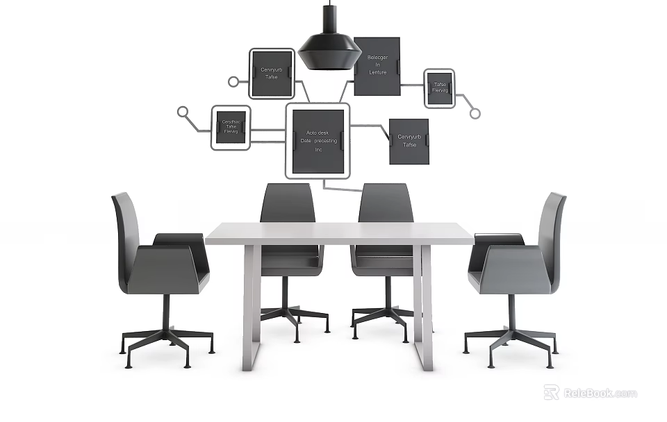 Modern Conference Table With Gray Chairs Ceiling Lamp And Connected Frames 3d model