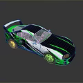 Green And White Striped Sports Car With Rear Spoiler And Sleek Aerodynamic Body