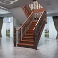 Traditional Wooden Staircase Design With Carved Railings And Solid Wood Steps