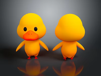 Adorable Yellow Duck Plush Dolls Showing Front And Back Views 3d model