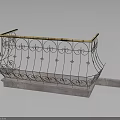 Intricate Wrought Iron Railing With Decorative Scroll Patterns And Stone Base