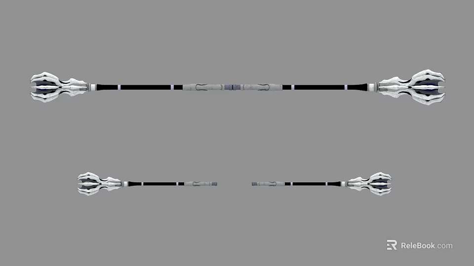 Game Movie Character Double Ended Polearm With Silver Metallic Design And Ornate Head Details 3d model 