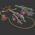 Antique Decorative Iron Cannons With Wooden Barrel Metal Chain And Wheels