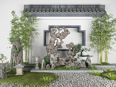 New Chinese style landscape sketch garden landscape sketch courtyard landscape stone bamboo 3d model