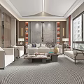 Modern Living Room Interior with White Sofa Armchairs Coffee Table and Herringbone Rug