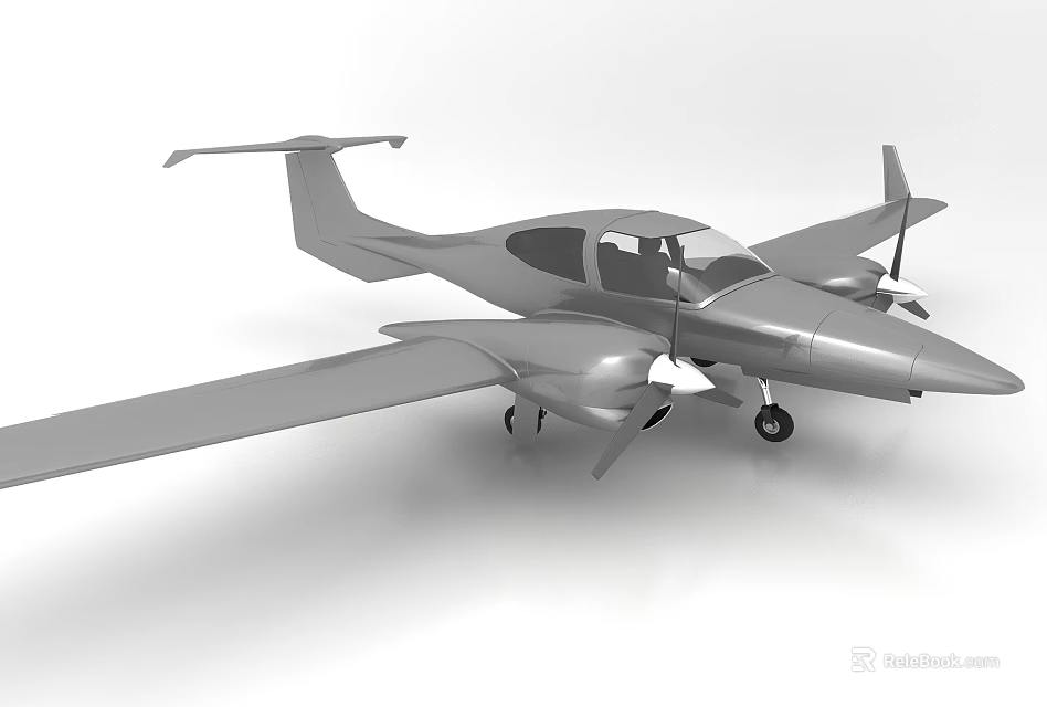 Modern Silver Passenger Aircraft With Sleek Fuselage Twin Propeller Engines And Visible Cockpit 3d model 