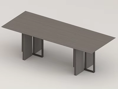 Modern Minimalist Office Desk With Long Rectangular Gray Tabletop And Black Frame 3d model