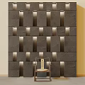 Modern Dark Square Stone Background Wall With Built in Lighting And Small Stool 3d model