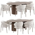 Modern Round and Oval Dining Table Set With Upholstered Chairs and Metal Legs Wooden Top
