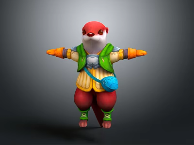 Adorable Otter Game Movie Character With Red Head White Face Green Vest And Blue Bag 3d model