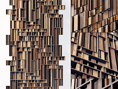 Modern Wooden Wall Decor With Geometric Block Arrangement And Shelf Design 3d model