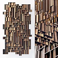 Modern Wooden Wall Decor With Geometric Block Arrangement And Shelf Design