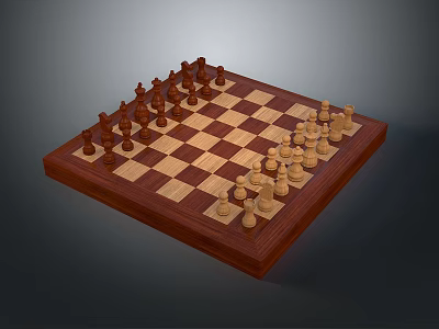 Wooden Chess Set With Checkerboard Pattern And Complete Chess Pieces 3d model