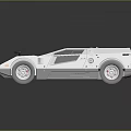 White Sports Car with Sleek Design Black Windshield and Silver Wheels in Low Poly Style