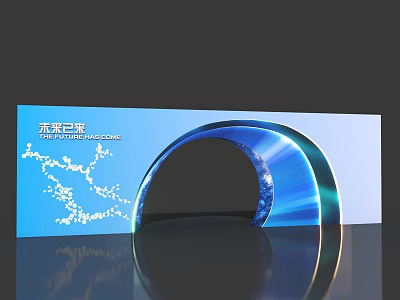 Future Themed Event Entrance With Blue Illuminated Curved Design And Tech Inspired Elements 3d model
