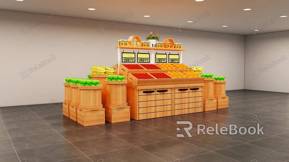 Supermarket Shelf Fruit and Vegetable Rack Fruit and Vegetable Rack Fresh Area Scene Pile Heap Heap Wenchuang Department Store model