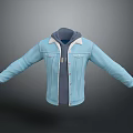 Blue Denim Hooded Jacket With Fleece Lining And Button Closure Design 3d model