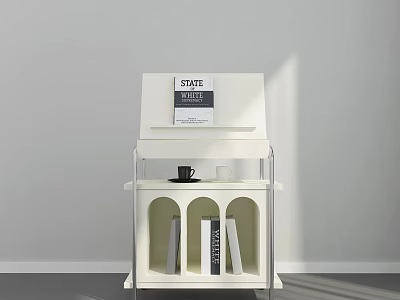 Modern White Console Cabinet Sideboard With Top Shelf Magazine Mugs And Arched Compartments Books 3d model
