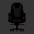 Black Leather Office Chair with Diamond Pattern Design Wooden Armrests and Wooden Base with Wheels