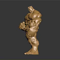 Golden Muscular Humanoid Statue With Detailed Physique And Shiny Surface