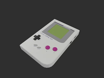 Electronic Toy Handheld Game Console With White Design Green Screen Black Cross And Pink Buttons 3d model