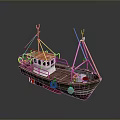 Colorful Small Fishing Boat With Green Hull Red Bottom Wooden Deck And Cabin