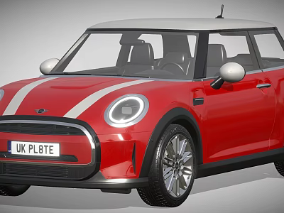 Red Mini Car With White Stripes Modern Headlights And Sleek Exterior Design 3d model