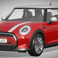 Red Mini Car With White Stripes Modern Headlights And Sleek Exterior Design