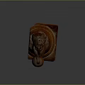Wooden Lion Head Carving Display With Front Paws Holding Ball And Brick Base Stand