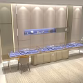 Jewelry Store Modern Interior with Stylish Display Counters Soft Lighting and Fresh Flower Arrangement